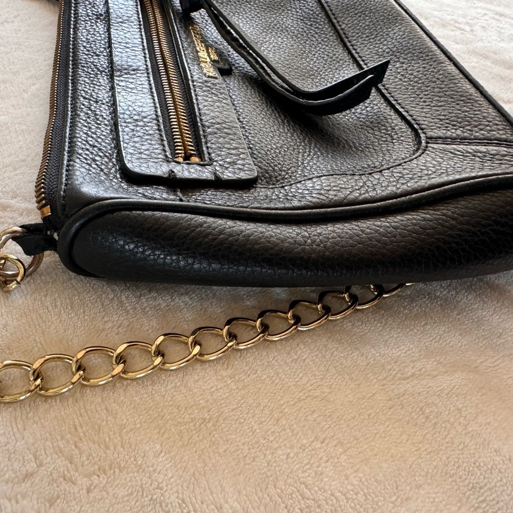 KARL LAGERFELD Black Leather Gold Chain Shoulder Bag Crossbody - Picture 9 of 9